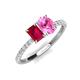 5 - Galina 7x5 mm Emerald Cut Ruby and 8x6 mm Oval Pink Sapphire 2 Stone Duo Ring 