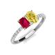 5 - Galina 7x5 mm Emerald Cut Ruby and 8x6 mm Oval Yellow Sapphire 2 Stone Duo Ring 
