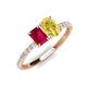 5 - Galina 7x5 mm Emerald Cut Ruby and 8x6 mm Oval Yellow Sapphire 2 Stone Duo Ring 