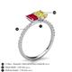 6 - Galina 7x5 mm Emerald Cut Ruby and 8x6 mm Oval Yellow Sapphire 2 Stone Duo Ring 
