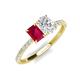 5 - Galina 7x5 mm Emerald Cut Ruby and 8x6 mm Oval White Sapphire 2 Stone Duo Ring 