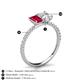 6 - Galina 7x5 mm Emerald Cut Ruby and 8x6 mm Oval White Sapphire 2 Stone Duo Ring 