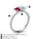 6 - Galina 7x5 mm Emerald Cut Ruby and 8x6 mm Oval Aquamarine 2 Stone Duo Ring 