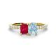 1 - Galina 7x5 mm Emerald Cut Ruby and 8x6 mm Oval Aquamarine 2 Stone Duo Ring 