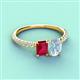 4 - Galina 7x5 mm Emerald Cut Ruby and 8x6 mm Oval Aquamarine 2 Stone Duo Ring 