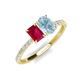 5 - Galina 7x5 mm Emerald Cut Ruby and 8x6 mm Oval Aquamarine 2 Stone Duo Ring 