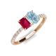 5 - Galina 7x5 mm Emerald Cut Ruby and 8x6 mm Oval Aquamarine 2 Stone Duo Ring 