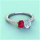 4 - Galina 7x5 mm Emerald Cut Ruby and 8x6 mm Oval Aquamarine 2 Stone Duo Ring 