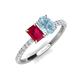5 - Galina 7x5 mm Emerald Cut Ruby and 8x6 mm Oval Aquamarine 2 Stone Duo Ring 