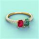 4 - Galina 7x5 mm Emerald Cut Ruby and 8x6 mm Oval Lab Created Alexandrite 2 Stone Duo Ring 