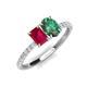 5 - Galina 7x5 mm Emerald Cut Ruby and 8x6 mm Oval Lab Created Alexandrite 2 Stone Duo Ring 