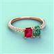 4 - Galina 7x5 mm Emerald Cut Ruby and 8x6 mm Oval Lab Created Alexandrite 2 Stone Duo Ring 