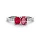 1 - Galina 7x5 mm Emerald Cut Ruby and 8x6 mm Oval Pink Tourmaline 2 Stone Duo Ring 