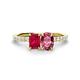 1 - Galina 7x5 mm Emerald Cut Ruby and 8x6 mm Oval Pink Tourmaline 2 Stone Duo Ring 