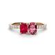 1 - Galina 7x5 mm Emerald Cut Ruby and 8x6 mm Oval Pink Tourmaline 2 Stone Duo Ring 