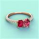 4 - Galina 7x5 mm Emerald Cut Ruby and 8x6 mm Oval Pink Tourmaline 2 Stone Duo Ring 