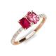 5 - Galina 7x5 mm Emerald Cut Ruby and 8x6 mm Oval Pink Tourmaline 2 Stone Duo Ring 