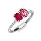 5 - Galina 7x5 mm Emerald Cut Ruby and 8x6 mm Oval Pink Tourmaline 2 Stone Duo Ring 