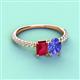 4 - Galina 7x5 mm Emerald Cut Ruby and 8x6 mm Oval Tanzanite 2 Stone Duo Ring 
