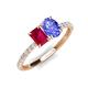 5 - Galina 7x5 mm Emerald Cut Ruby and 8x6 mm Oval Tanzanite 2 Stone Duo Ring 
