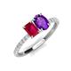 5 - Galina 7x5 mm Emerald Cut Ruby and 8x6 mm Oval Amethyst 2 Stone Duo Ring 
