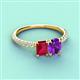 4 - Galina 7x5 mm Emerald Cut Ruby and 8x6 mm Oval Amethyst 2 Stone Duo Ring 