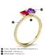 6 - Galina 7x5 mm Emerald Cut Ruby and 8x6 mm Oval Amethyst 2 Stone Duo Ring 