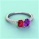 4 - Galina 7x5 mm Emerald Cut Ruby and 8x6 mm Oval Amethyst 2 Stone Duo Ring 