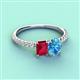 4 - Galina 7x5 mm Emerald Cut Ruby and 8x6 mm Oval Blue Topaz 2 Stone Duo Ring 