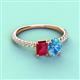 4 - Galina 7x5 mm Emerald Cut Ruby and 8x6 mm Oval Blue Topaz 2 Stone Duo Ring 