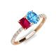5 - Galina 7x5 mm Emerald Cut Ruby and 8x6 mm Oval Blue Topaz 2 Stone Duo Ring 