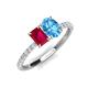 5 - Galina 7x5 mm Emerald Cut Ruby and 8x6 mm Oval Blue Topaz 2 Stone Duo Ring 