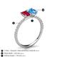 6 - Galina 7x5 mm Emerald Cut Ruby and 8x6 mm Oval Blue Topaz 2 Stone Duo Ring 