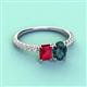 4 - Galina 7x5 mm Emerald Cut Ruby and 8x6 mm Oval London Blue Topaz 2 Stone Duo Ring 