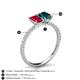 6 - Galina 7x5 mm Emerald Cut Ruby and 8x6 mm Oval London Blue Topaz 2 Stone Duo Ring 