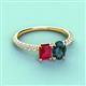 4 - Galina 7x5 mm Emerald Cut Ruby and 8x6 mm Oval London Blue Topaz 2 Stone Duo Ring 