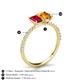 6 - Galina 7x5 mm Emerald Cut Ruby and 8x6 mm Oval Citrine 2 Stone Duo Ring 