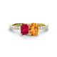 1 - Galina 7x5 mm Emerald Cut Ruby and 8x6 mm Oval Citrine 2 Stone Duo Ring 