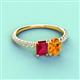 4 - Galina 7x5 mm Emerald Cut Ruby and 8x6 mm Oval Citrine 2 Stone Duo Ring 