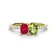 1 - Galina 7x5 mm Emerald Cut Ruby and 8x6 mm Oval Peridot 2 Stone Duo Ring 