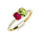 5 - Galina 7x5 mm Emerald Cut Ruby and 8x6 mm Oval Peridot 2 Stone Duo Ring 