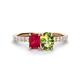 1 - Galina 7x5 mm Emerald Cut Ruby and 8x6 mm Oval Peridot 2 Stone Duo Ring 