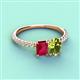 4 - Galina 7x5 mm Emerald Cut Ruby and 8x6 mm Oval Peridot 2 Stone Duo Ring 
