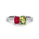 1 - Galina 7x5 mm Emerald Cut Ruby and 8x6 mm Oval Peridot 2 Stone Duo Ring 