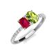 5 - Galina 7x5 mm Emerald Cut Ruby and 8x6 mm Oval Peridot 2 Stone Duo Ring 