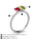 6 - Galina 7x5 mm Emerald Cut Ruby and 8x6 mm Oval Peridot 2 Stone Duo Ring 