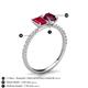 6 - Galina 7x5 mm Emerald Cut Ruby and 8x6 mm Oval Rhodolite Garnet 2 Stone Duo Ring 