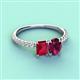 4 - Galina 7x5 mm Emerald Cut Ruby and 8x6 mm Oval Rhodolite Garnet 2 Stone Duo Ring 