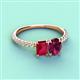 4 - Galina 7x5 mm Emerald Cut Ruby and 8x6 mm Oval Rhodolite Garnet 2 Stone Duo Ring 