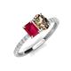5 - Galina 7x5 mm Emerald Cut Ruby and 8x6 mm Oval Smoky Quartz 2 Stone Duo Ring 